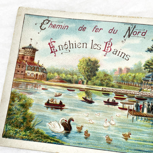 1900s - Vintage French Enghien Les Bains Railway Promotional Card - Chemin De Fer Du Nord Travel Advertisement - Antique Train Schedule