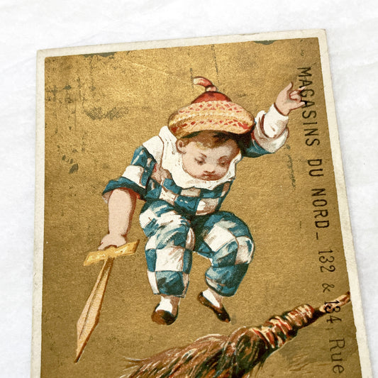 Late 19th - French Advertising Card - Chromo Trade Card - Paris Department Store Ephemera - Charming Child Figure - Antique Commercial Art