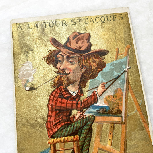 Late 19th - Parisian Advertising Card for Parisian Store - Caricature Art - Belgian Pipe - Vintage French Ephemera for Collectibles