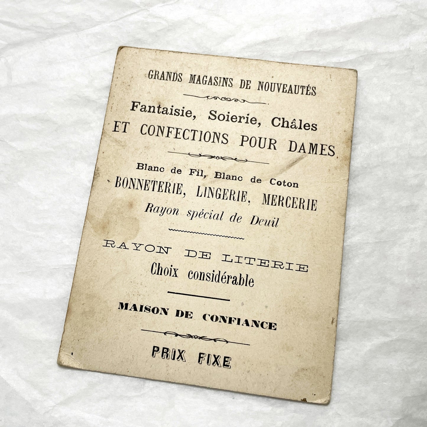 Late 19th - Parisian Advertising Trade Card - Rococo Style - French Department Store Ad Featuring Fable - Vintage Collectible