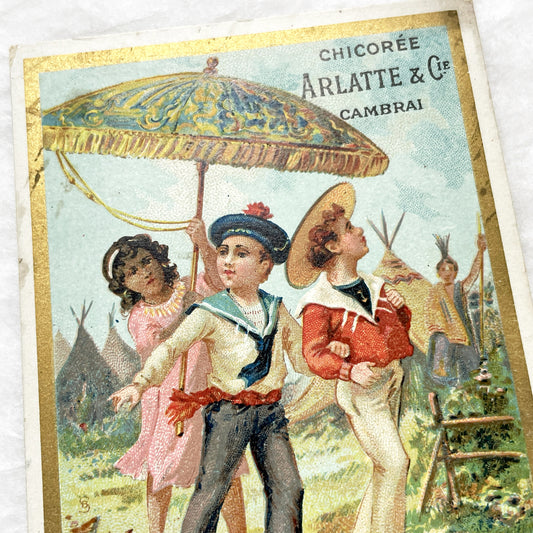 1900s - Vintage French Chicorée Arlatte & Cie Advertising Trade Card - Parisian Universal Exhibition Gold Medal - Collectible Ephemera