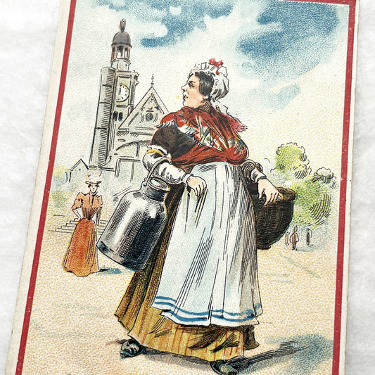 Late 19th - French Trade Card - Parisian Cheese Seller - Cream Cheese Production - Chicorée Extra Advertisement - Vintage Food Ad