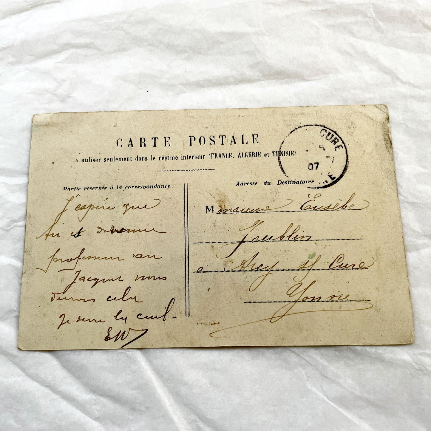 1900s - Vintage French Postcard - Holiday Greeting - Belle Époque Smiling Woman Portrait - Floral Design - Handwritten Note