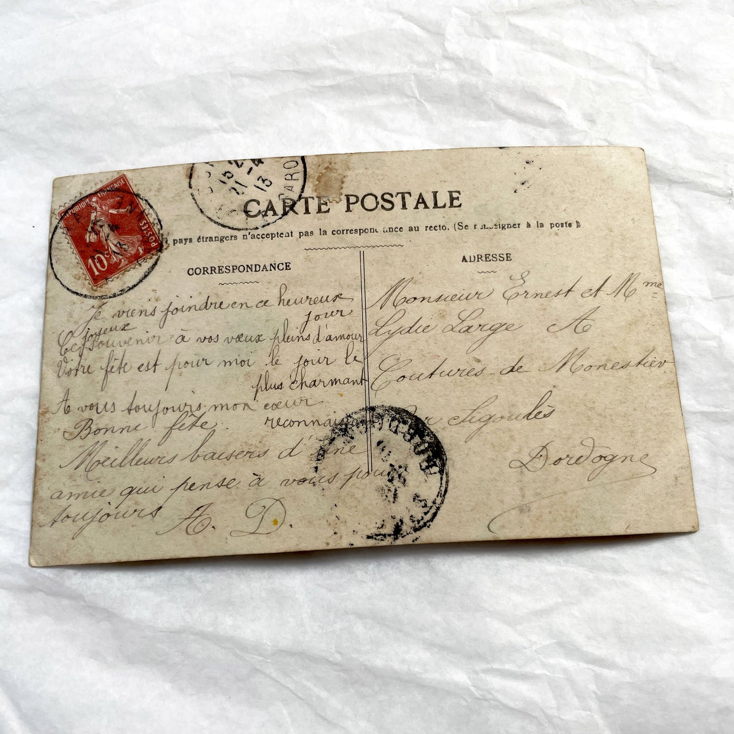 1900s - French Valentine Postcard - Romantic Woman Portrait - Painted Roses Archway - Vintage Love Sentiment - Belle Époque Greeting Card