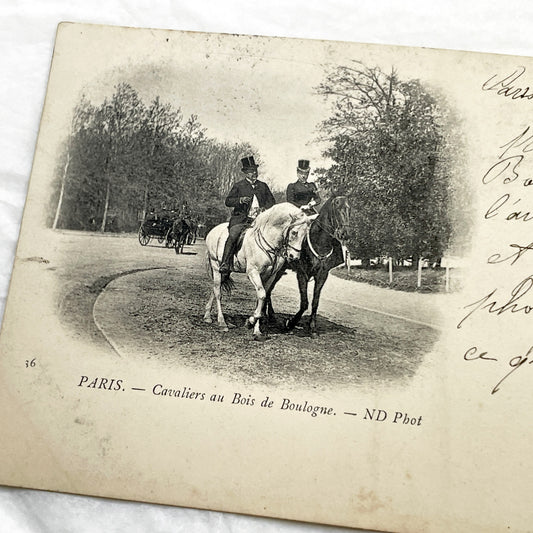 1900s - Vintage Parisian Postcard - Bois De Boulogne Horse Riders - Elegant Paris Life Scene - French Historic Ephemera - Collectible