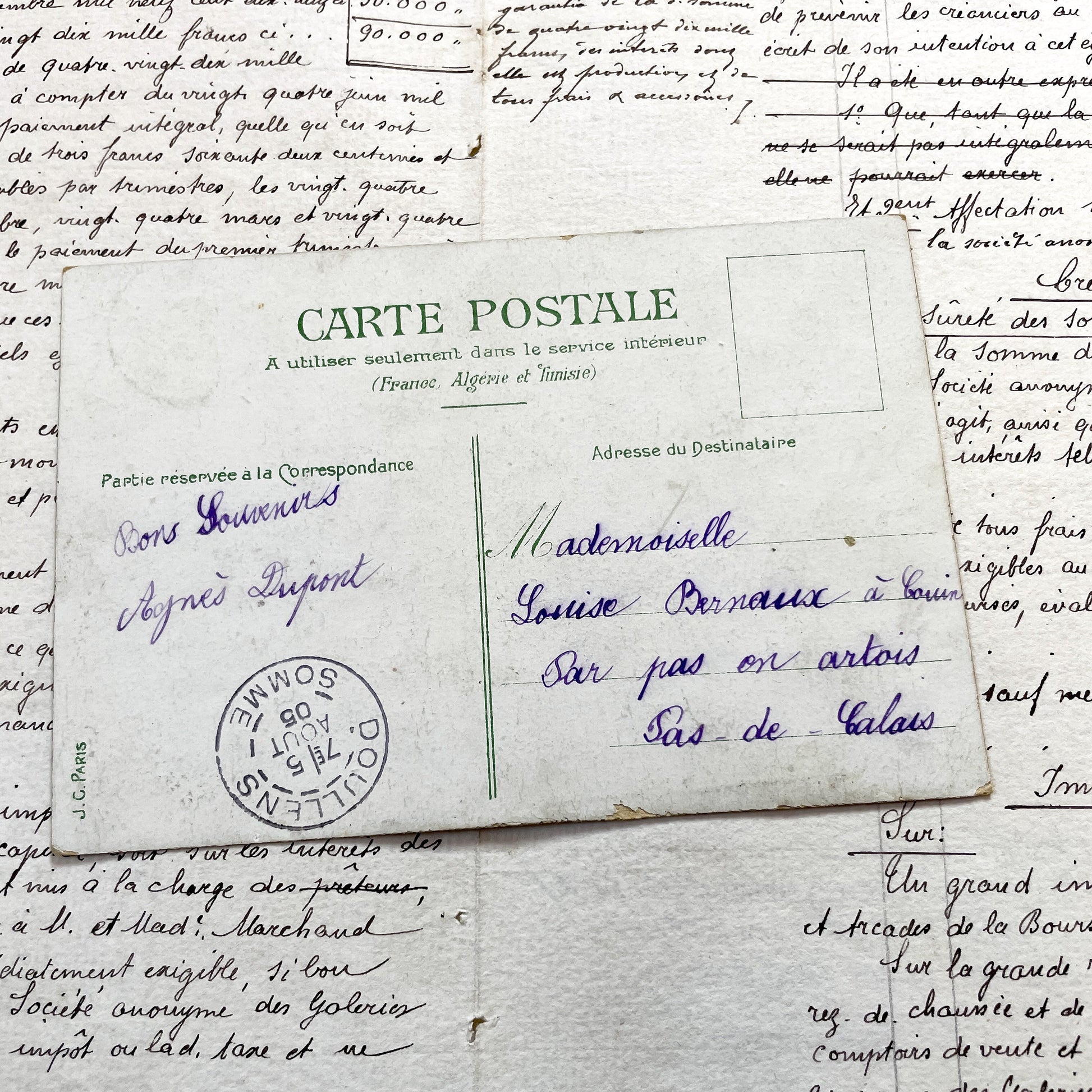 1900s - Antique French Postcard – Embossed Flowers & Wheelbarrow, Early 1900s Violet Bouquet Romantic Card