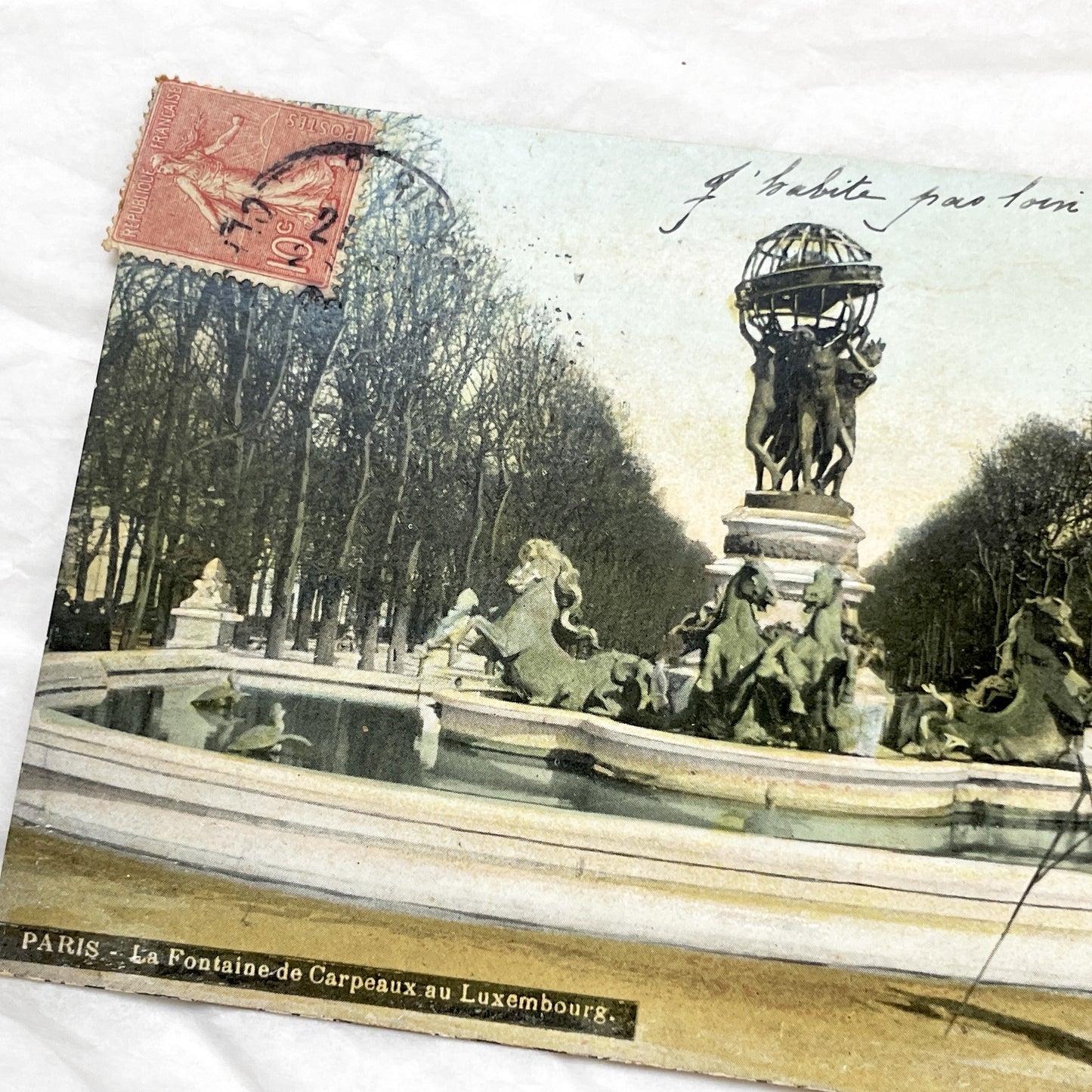 1900s - Hand-Colored Parisian Carpeaux Fountain Vintage Postcard - Luxembourg Gardens - Historic Paris Landmark Art Piece
