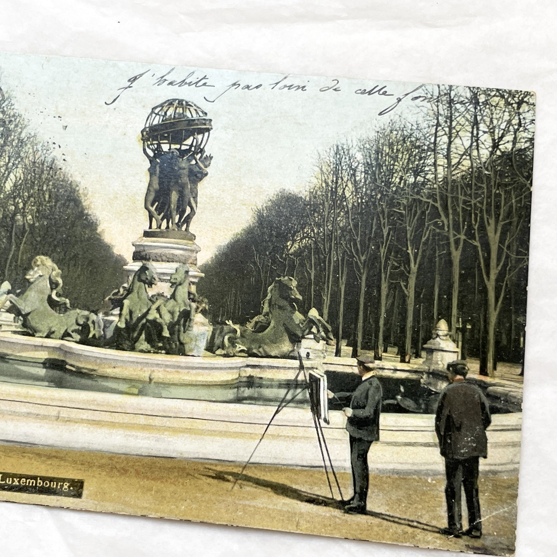 1900s - Hand-Colored Parisian Carpeaux Fountain Vintage Postcard - Luxembourg Gardens - Historic Paris Landmark Art Piece