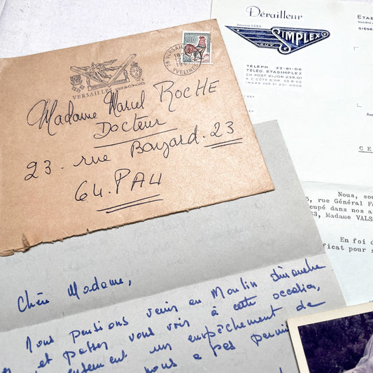 1960s - Vintage French Ephemera Documents - Lot of 20 Pieces - Letters - Postcards - Invoices - Photos - Collectible Paper Pack