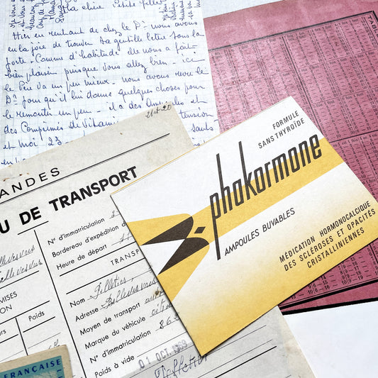 1960s - Vintage French Paper Ephemera Lot - Letters - Postcards - Historic Documents - Advertising - Receipts - Journaling Scrapbooking