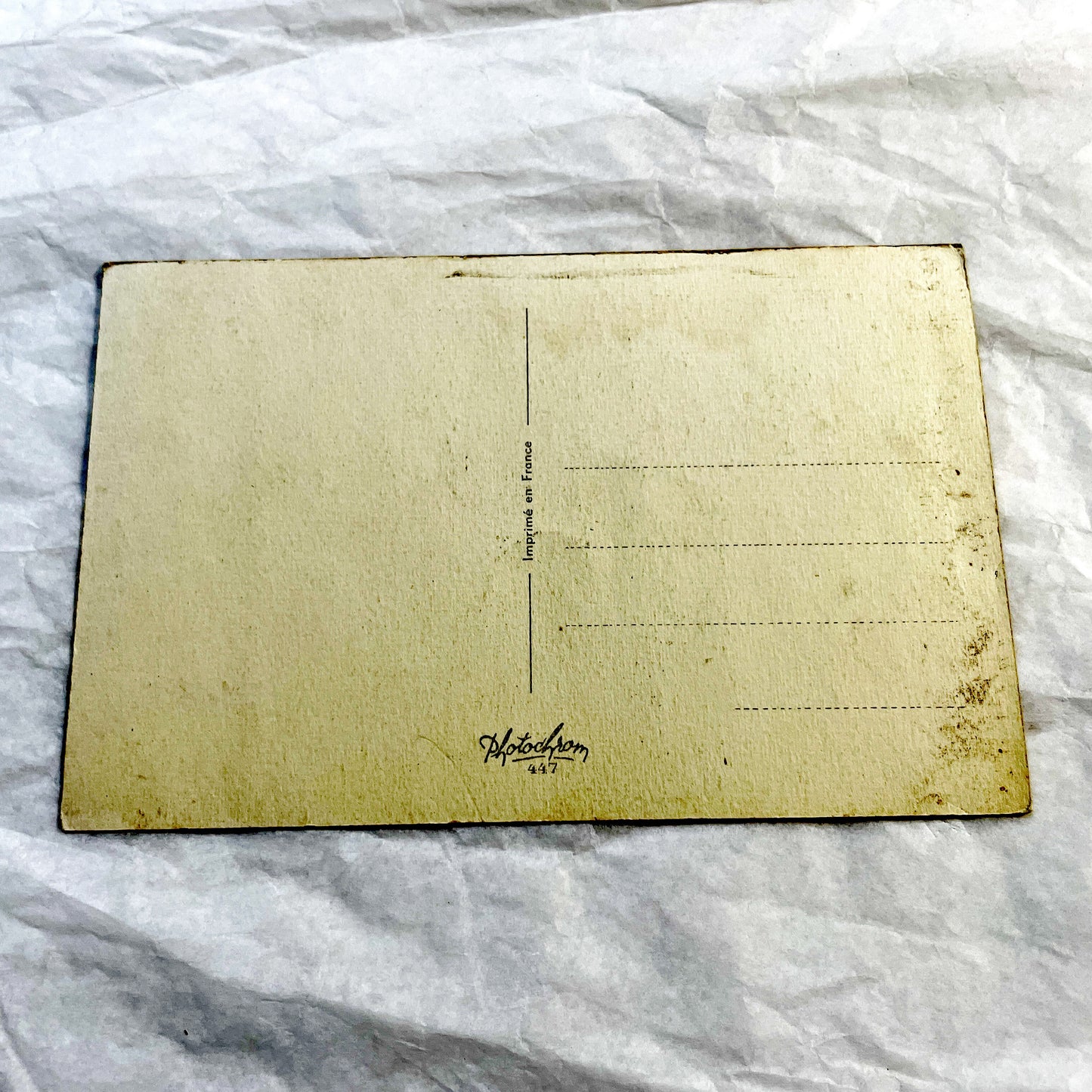 1940s - Vintage French Postcard - Floral Bouquet Daisy Clover - Blue Ribbon Greeting - Happy Anniversary Ephemera - Antique Collectible