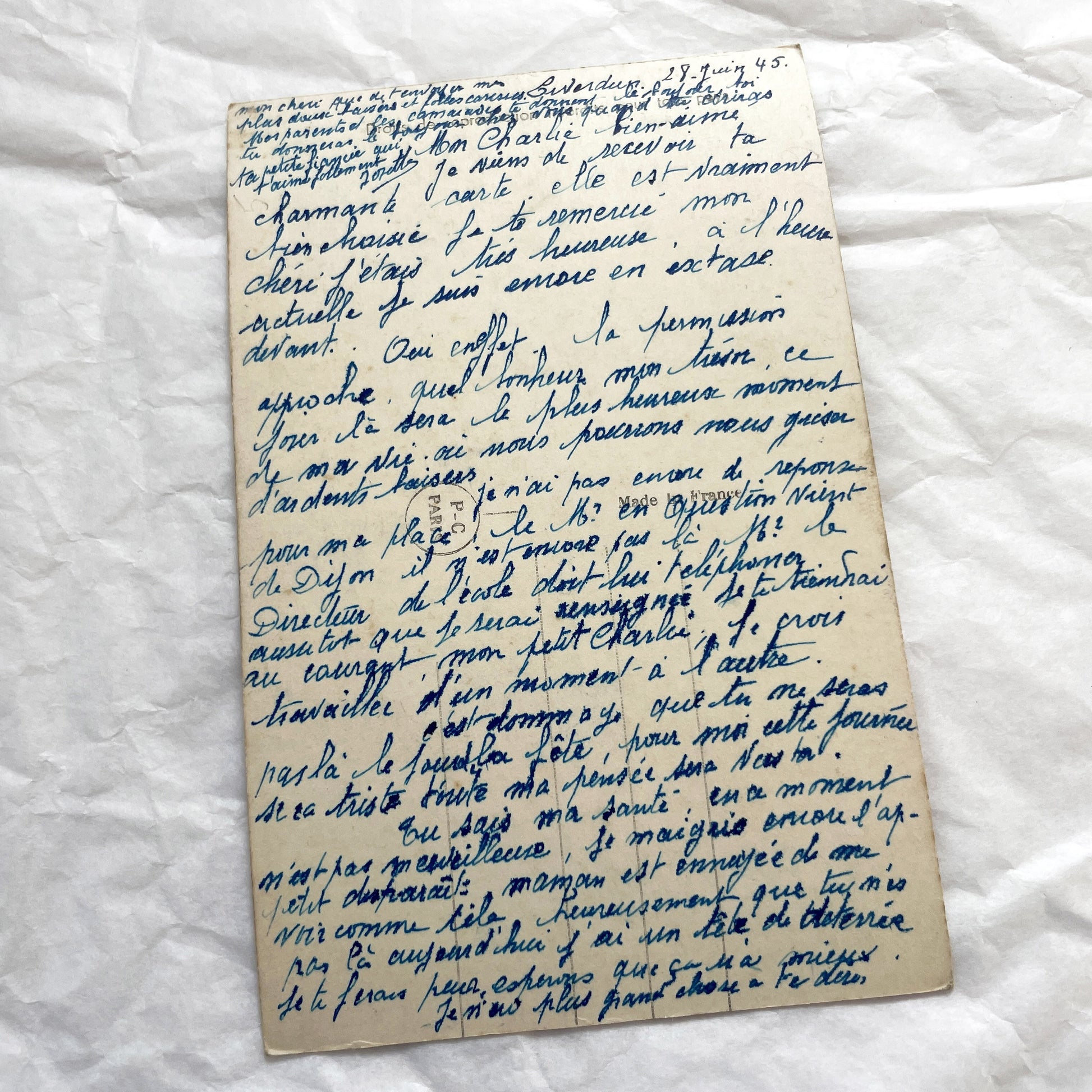 1940s - Vintage French Reverie Postcard - Romantic Couple Photo - Wisteria Flowers - Paris Carte Postale - Old Love Memento