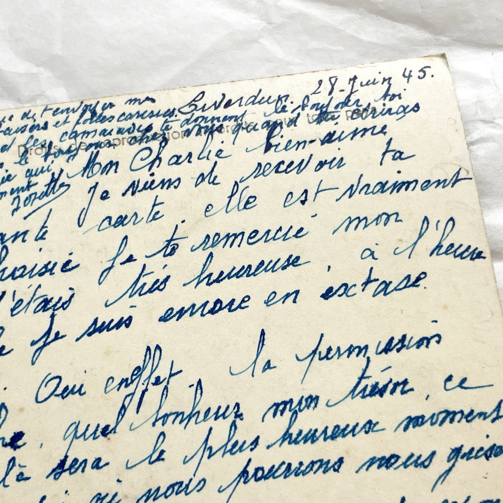 1940s - Vintage French Reverie Postcard - Romantic Couple Photo - Wisteria Flowers - Paris Carte Postale - Old Love Memento