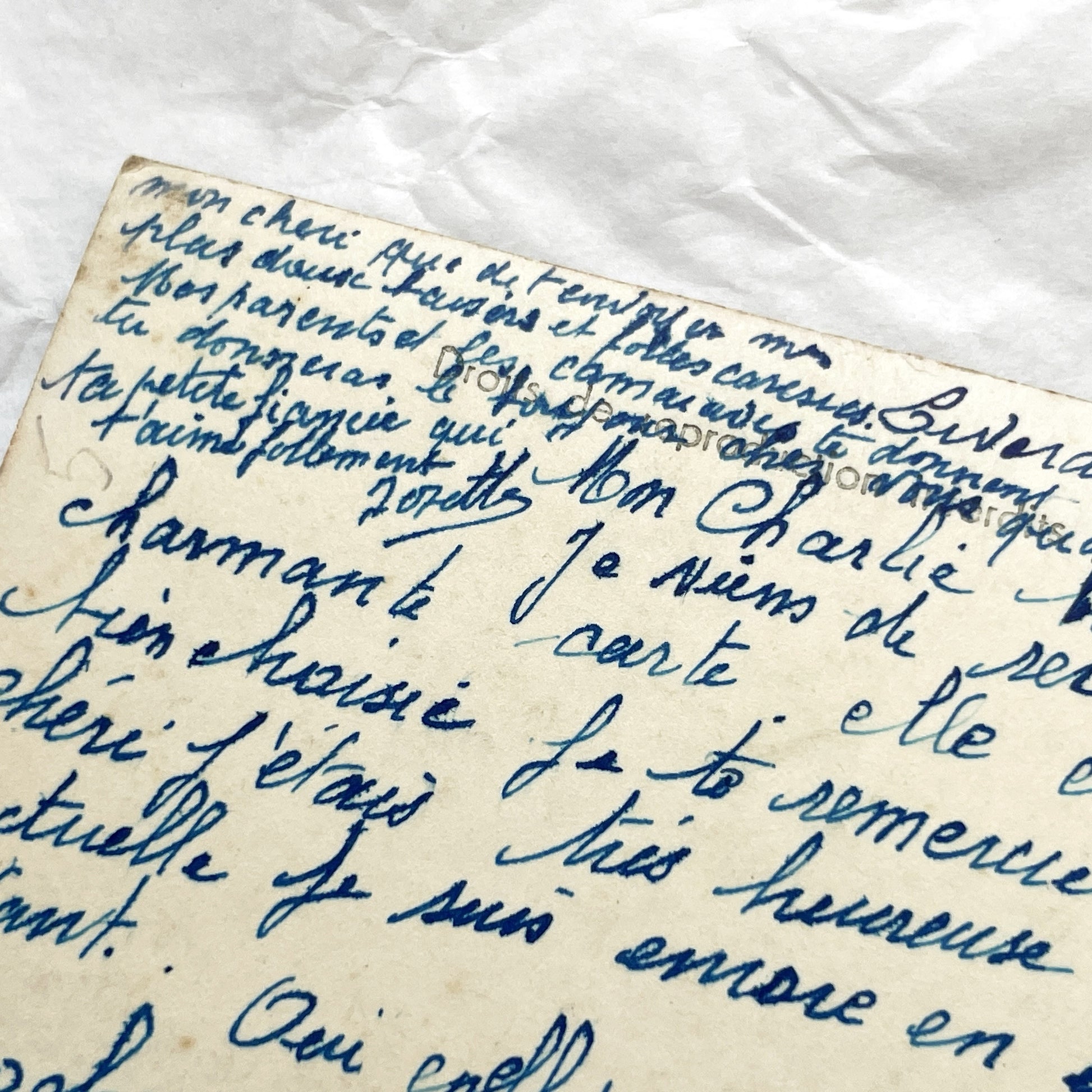 1940s - Vintage French Reverie Postcard - Romantic Couple Photo - Wisteria Flowers - Paris Carte Postale - Old Love Memento