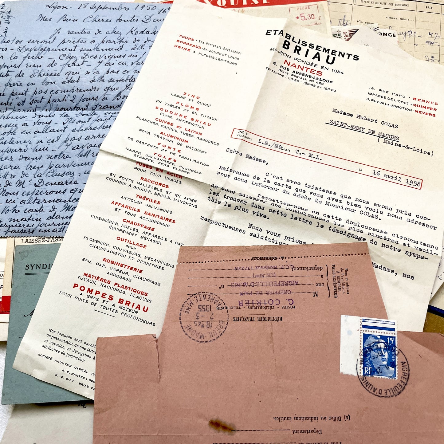 1950s - French Vintage Ephemera Paper Pack - Letters - Old Invoices - Advertisements - Postcards - Photos - Collectible Documents Lot