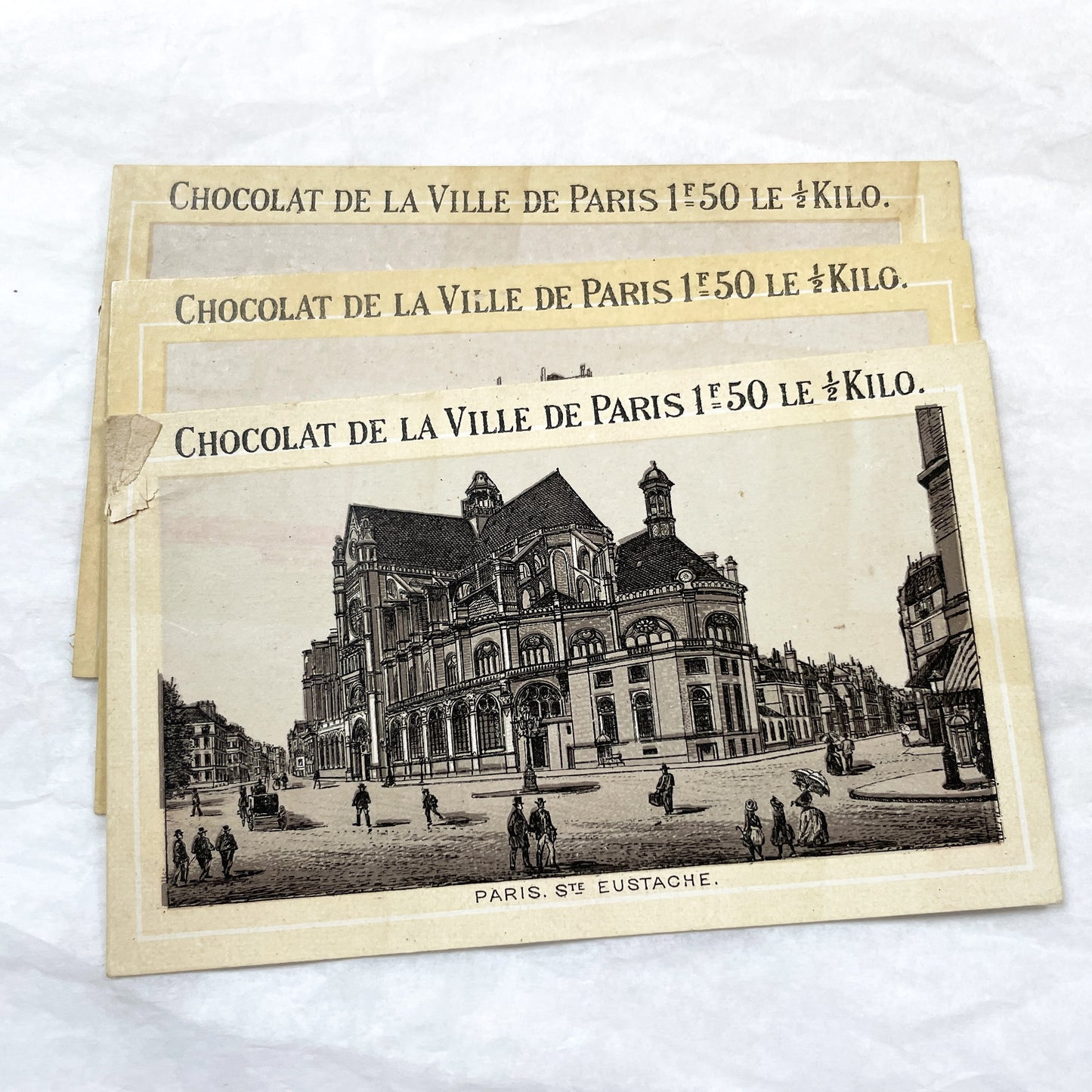 1900s - Set of 5 Vintage Advertising Trade Cards - "Chocolat De La Ville De Paris" - Paris Landmark Chromos - Historic Architectural