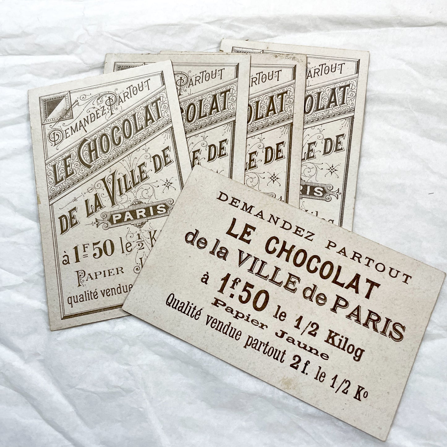 1900s - Set of 5 Vintage Advertising Trade Cards - "Chocolat De La Ville De Paris" - Paris Landmark Chromos - Historic Architectural