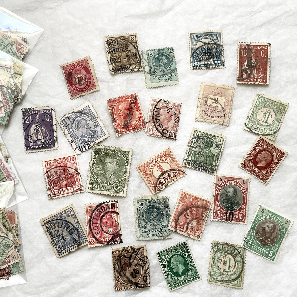 1900s - Antique European Stamps - 25 Collectible Philatelic Items - Vintage Postal History - Early 20th Century Europe Postage Lot