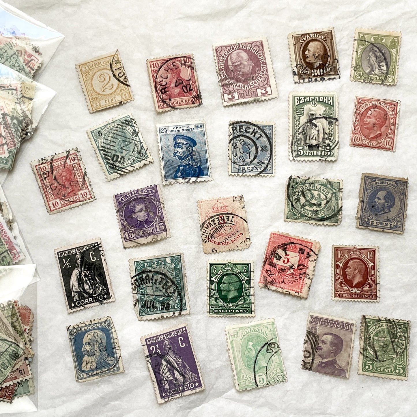 1900s - Vintage European Postage Stamps Collection - Historical Paper Ephemera for Crafting - Antique Philatelic Lot