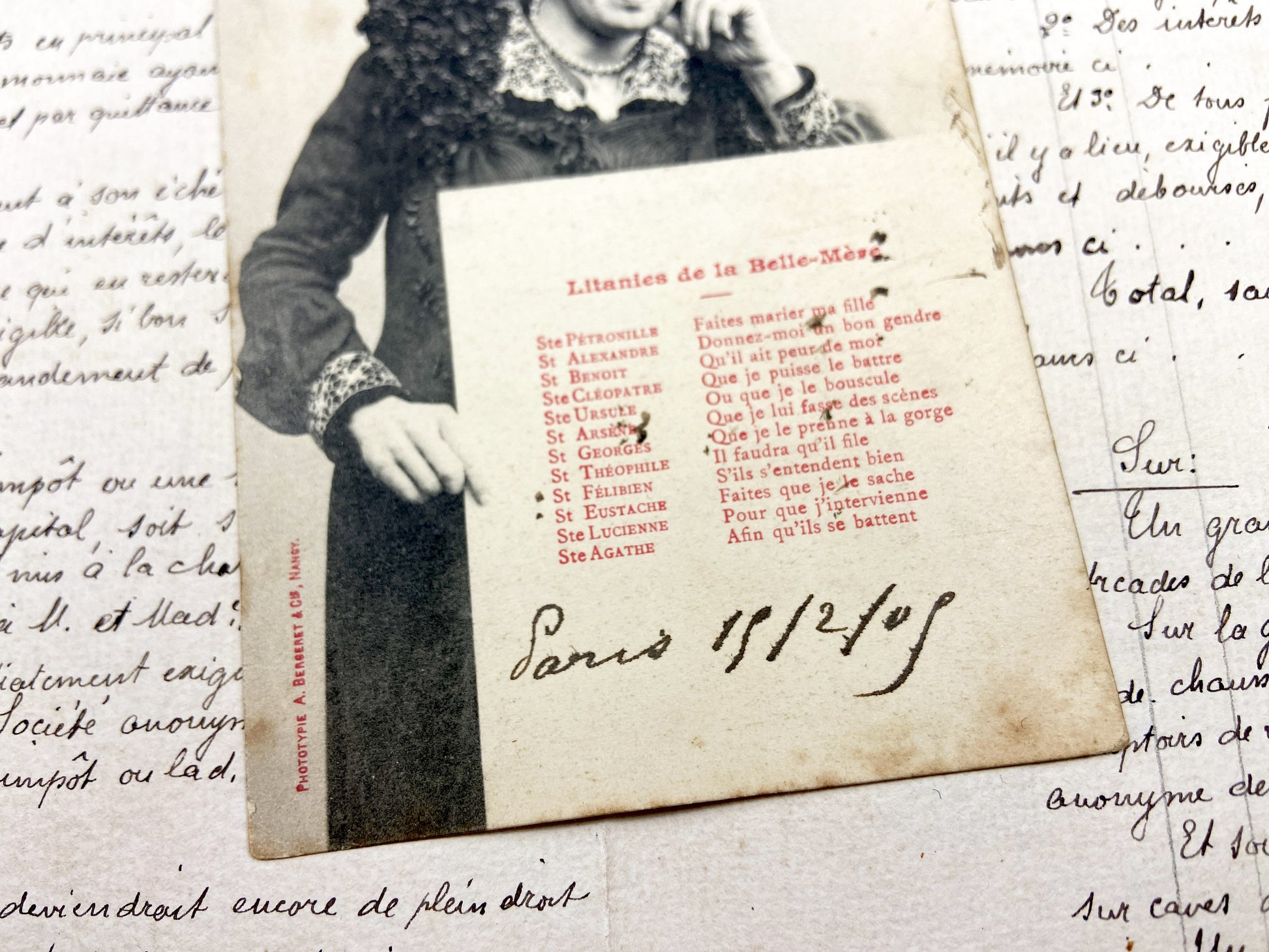 1900s - Antique French Humorous Postcard - Mother-In-Law Litanies - Theatrical Portrait - Drag Artist Photo - Paris 1905