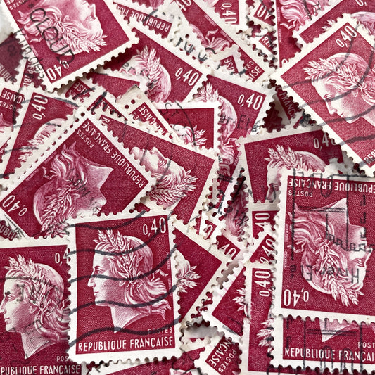 1960s - Lot of 50 French Marianne stamps – Vintage red or green paper ephemera for crafts and collection