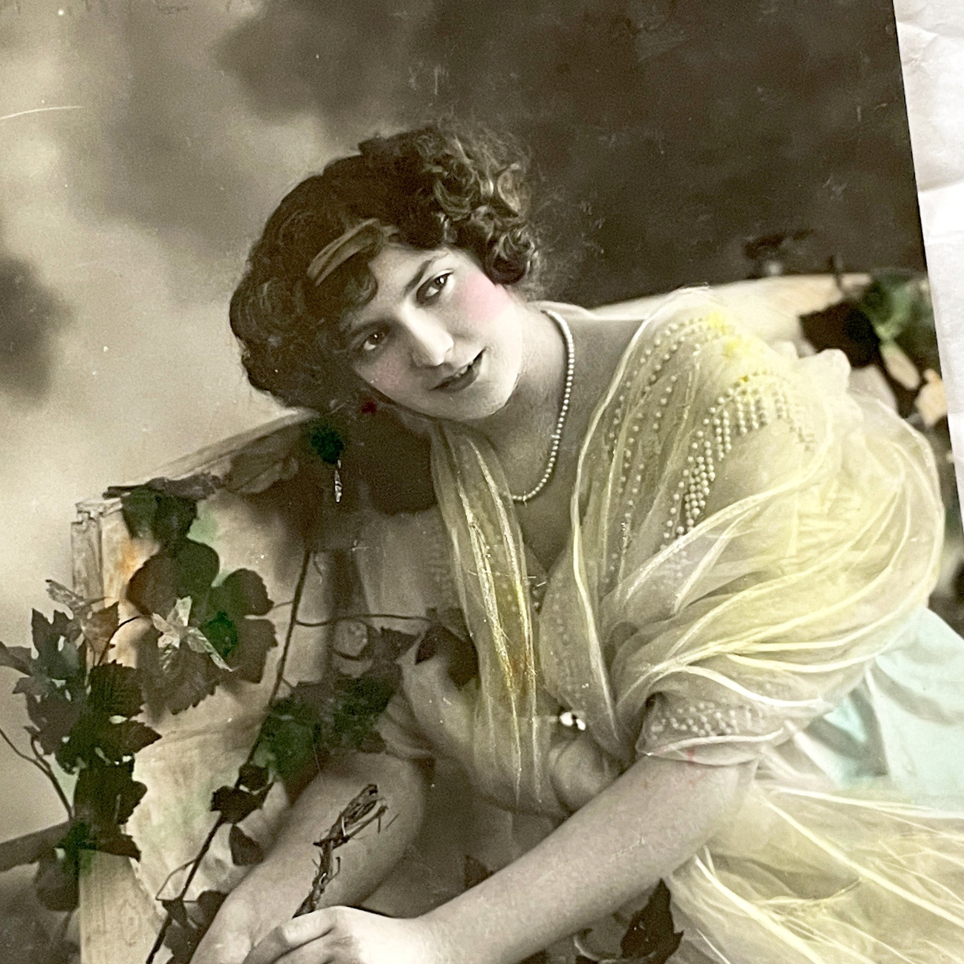 1910s - Edwardian Lady Portrait Postcard - Vintage Tinted Photo - Beautiful Woman Original Ephemera - Antique Art Nouveau Collectible Card