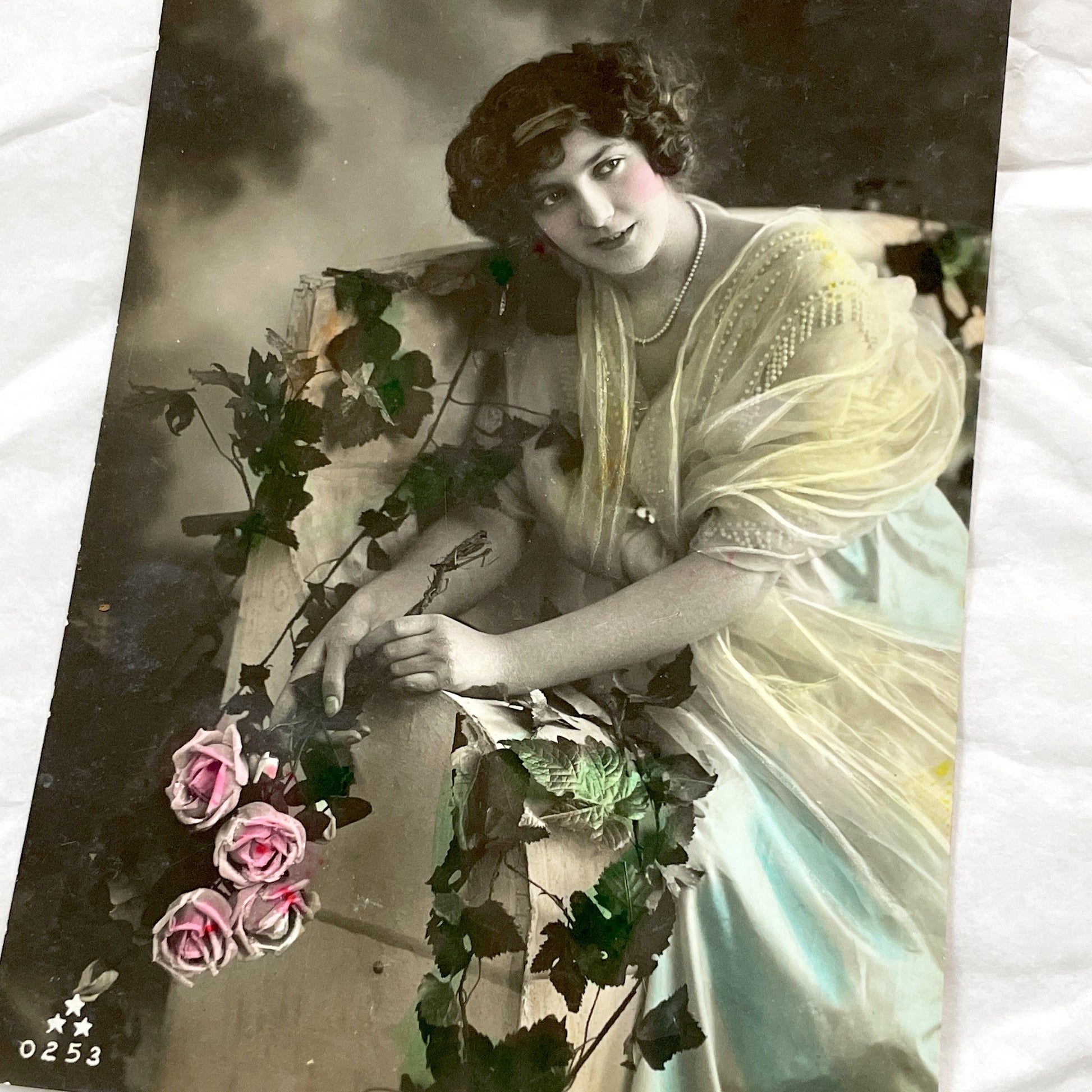 1910s - Edwardian Lady Portrait Postcard - Vintage Tinted Photo - Beautiful Woman Original Ephemera - Antique Art Nouveau Collectible Card