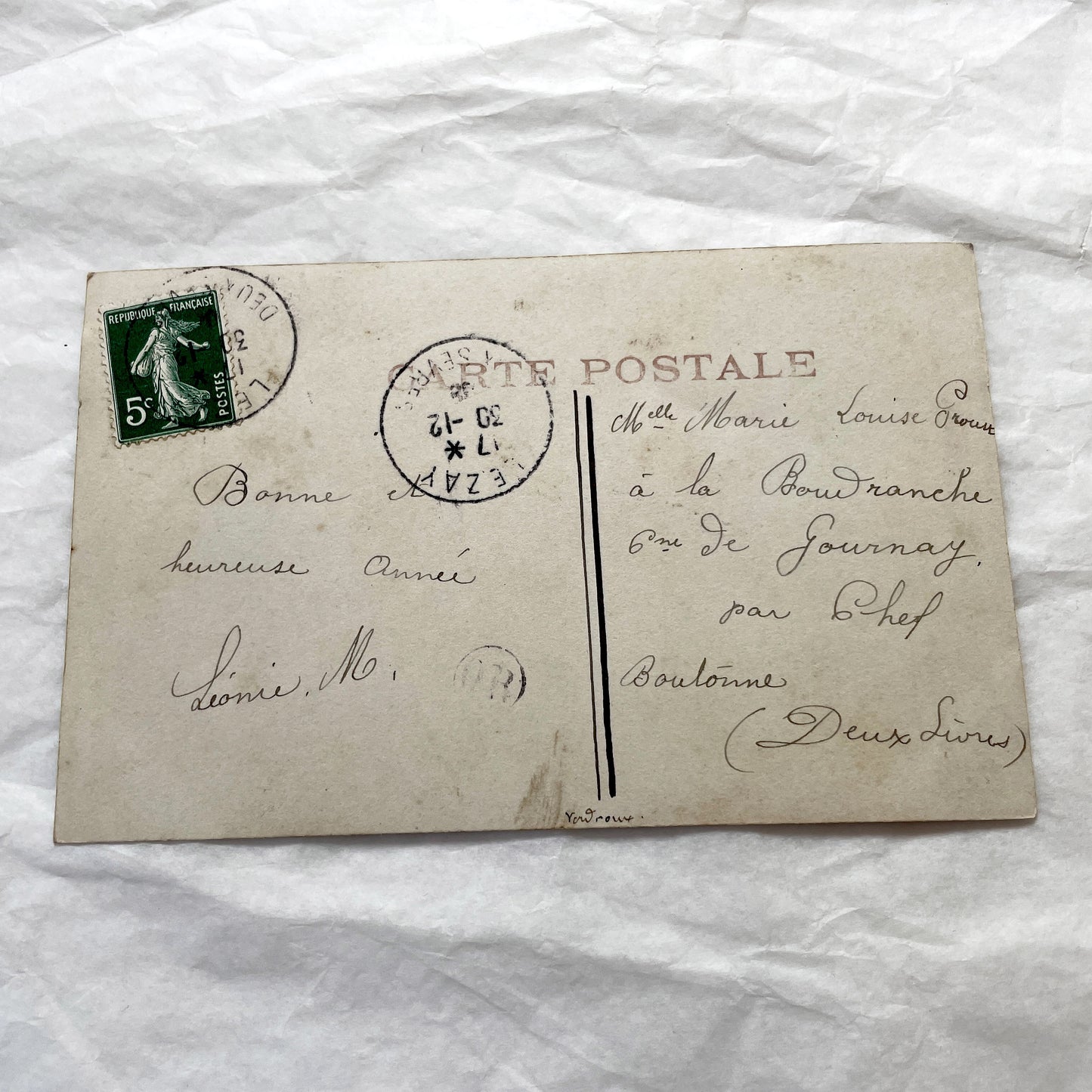 1900s - Antique French Bonne Année Postcard - Hand-Tinted Portrait Of Thoughtful Young Girl In Traditional Dress - Early 20th Century Charm