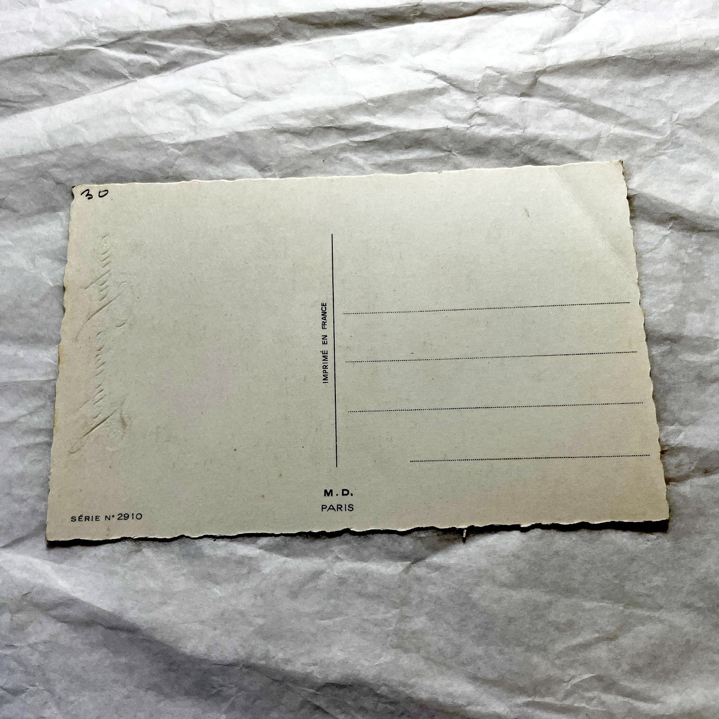 1950s - Vintage French Easter Postcard - Spring Bells and Pussy Willow Flowers - Arched Window Scenery - Collectible Greeting