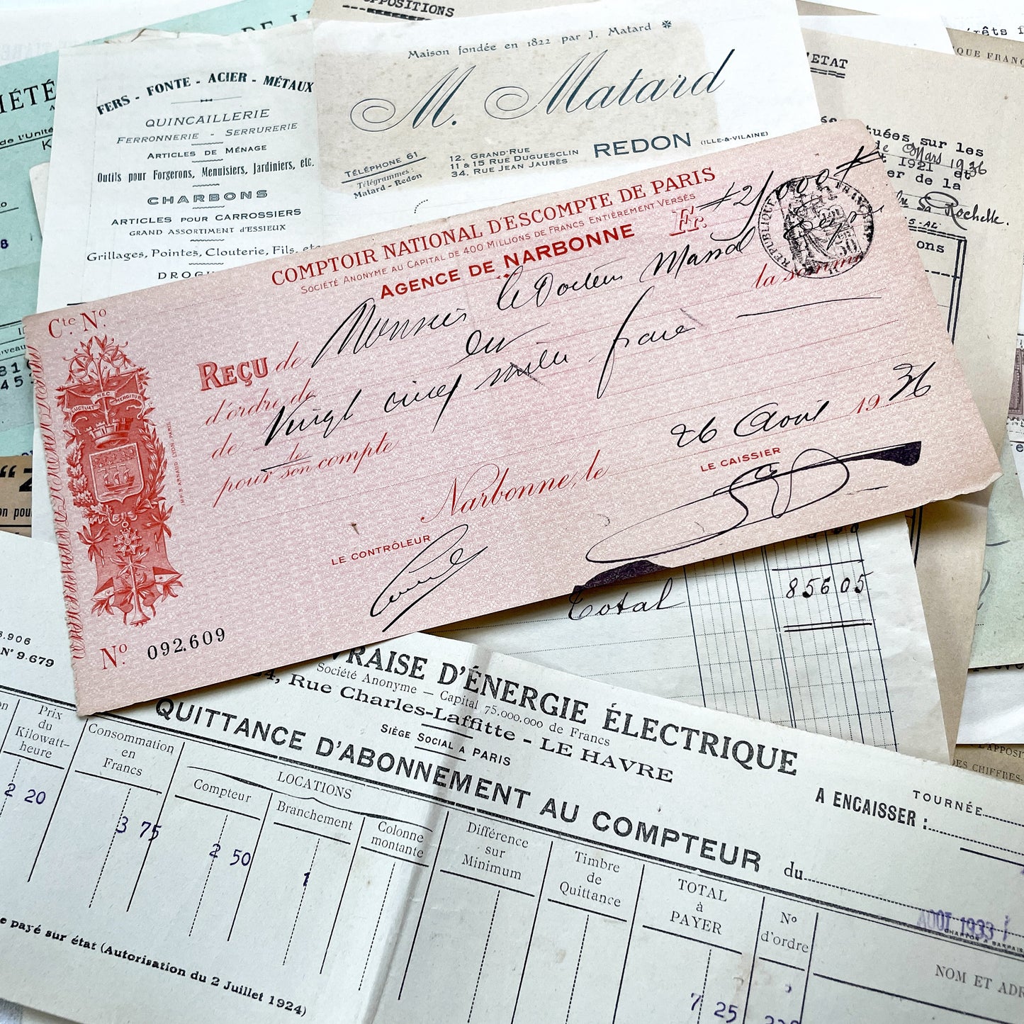 1930s - French Ephemera - Vintage Documents - Letters - Postcards - Invoices - Receipts - Financial Papers - Scrapbooking Junk Journal Lot