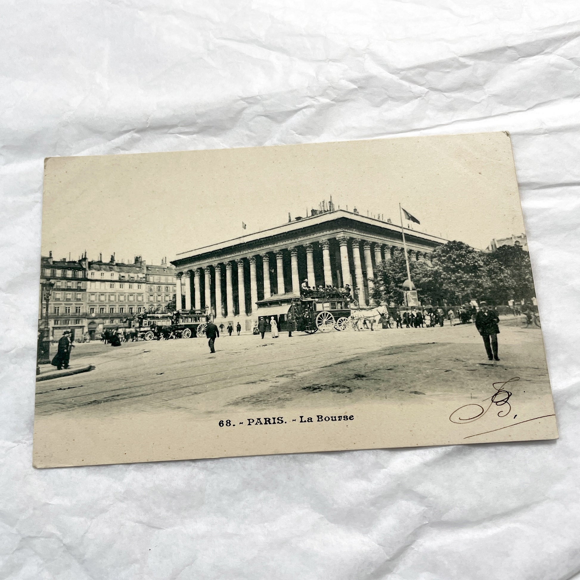 1900s - Antique Paris Postcard - La Bourse Historical Building - Street Scene Vintage Ephemera - French Landmark View