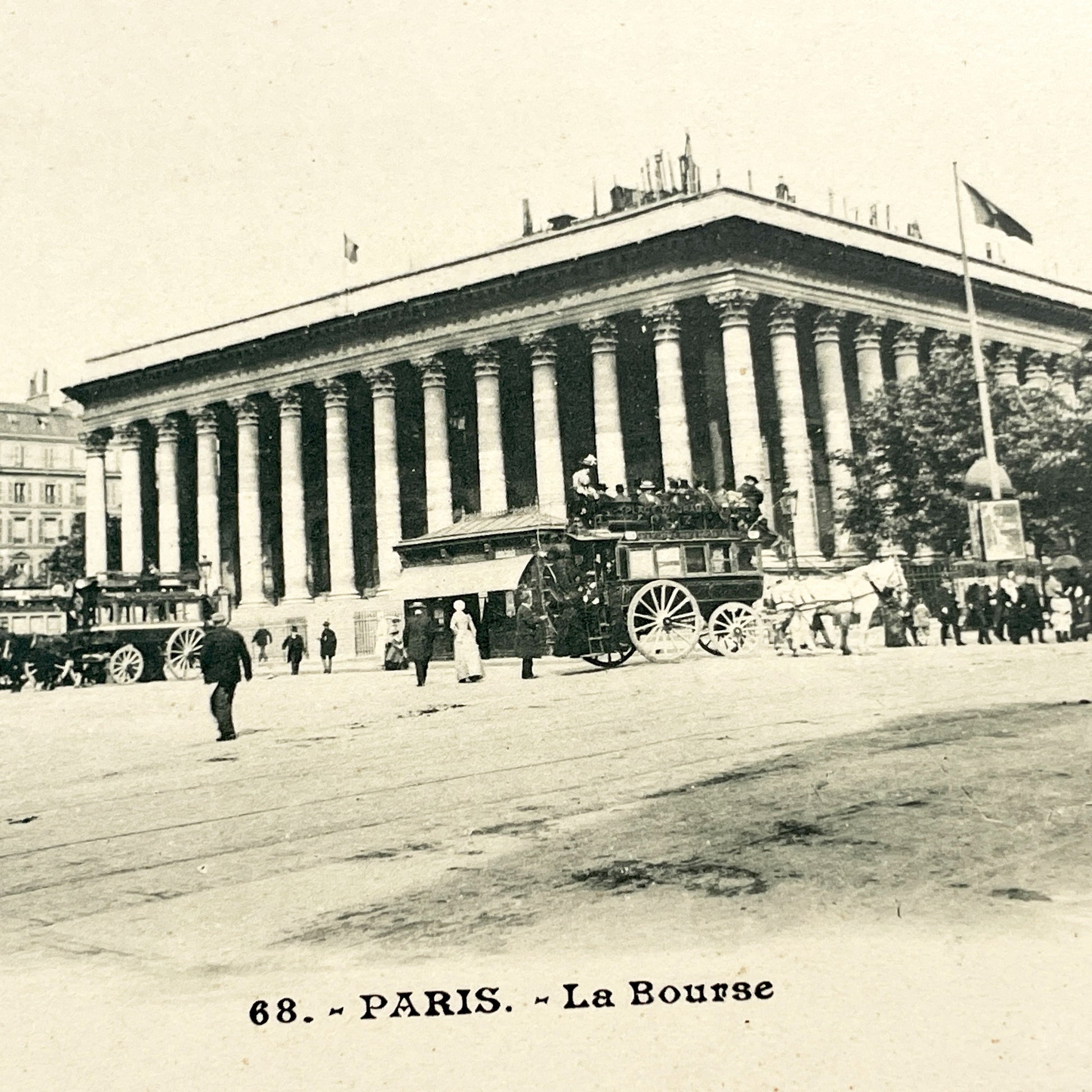 1900s - Antique Paris Postcard - La Bourse Historical Building - Street Scene Vintage Ephemera - French Landmark View