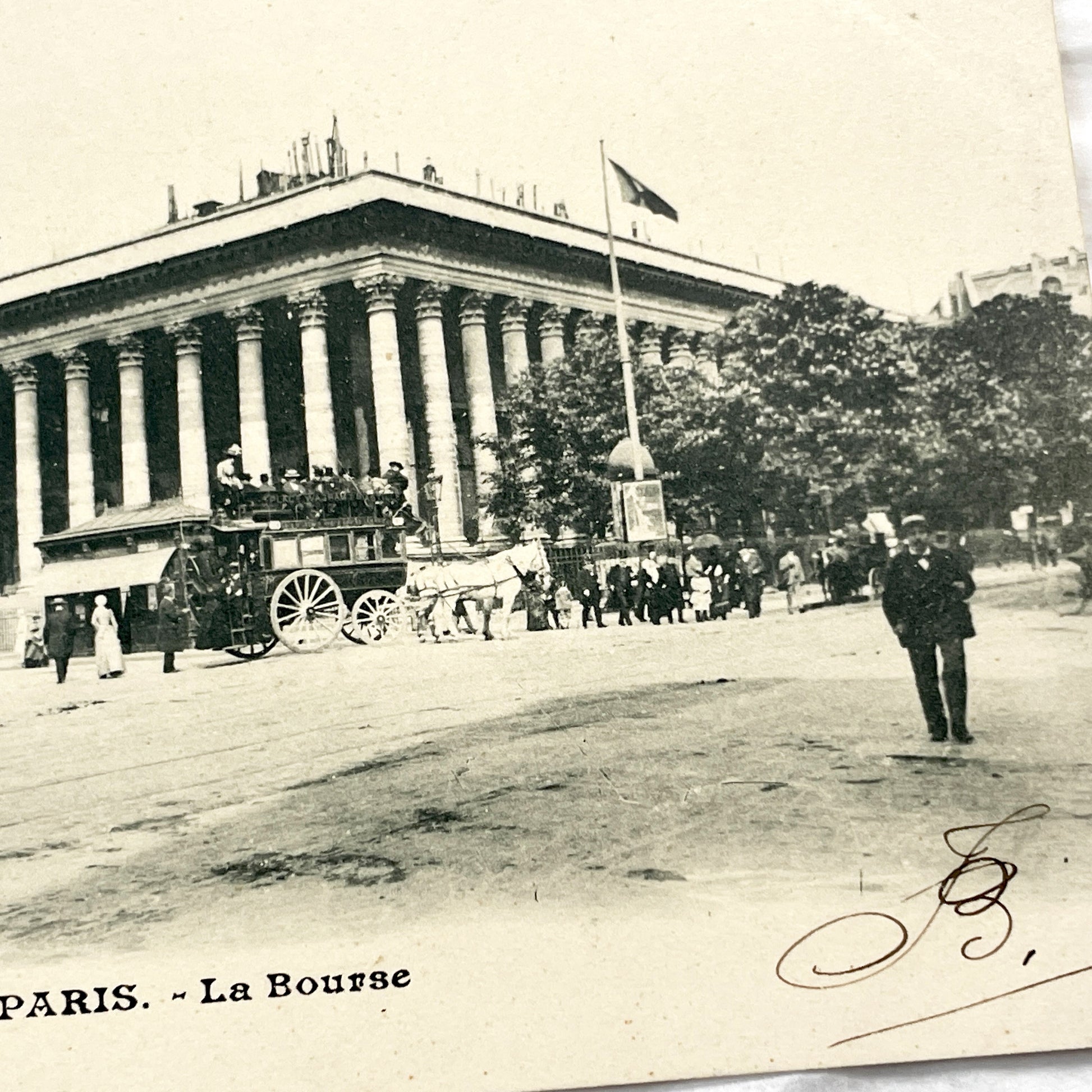 1900s - Antique Paris Postcard - La Bourse Historical Building - Street Scene Vintage Ephemera - French Landmark View