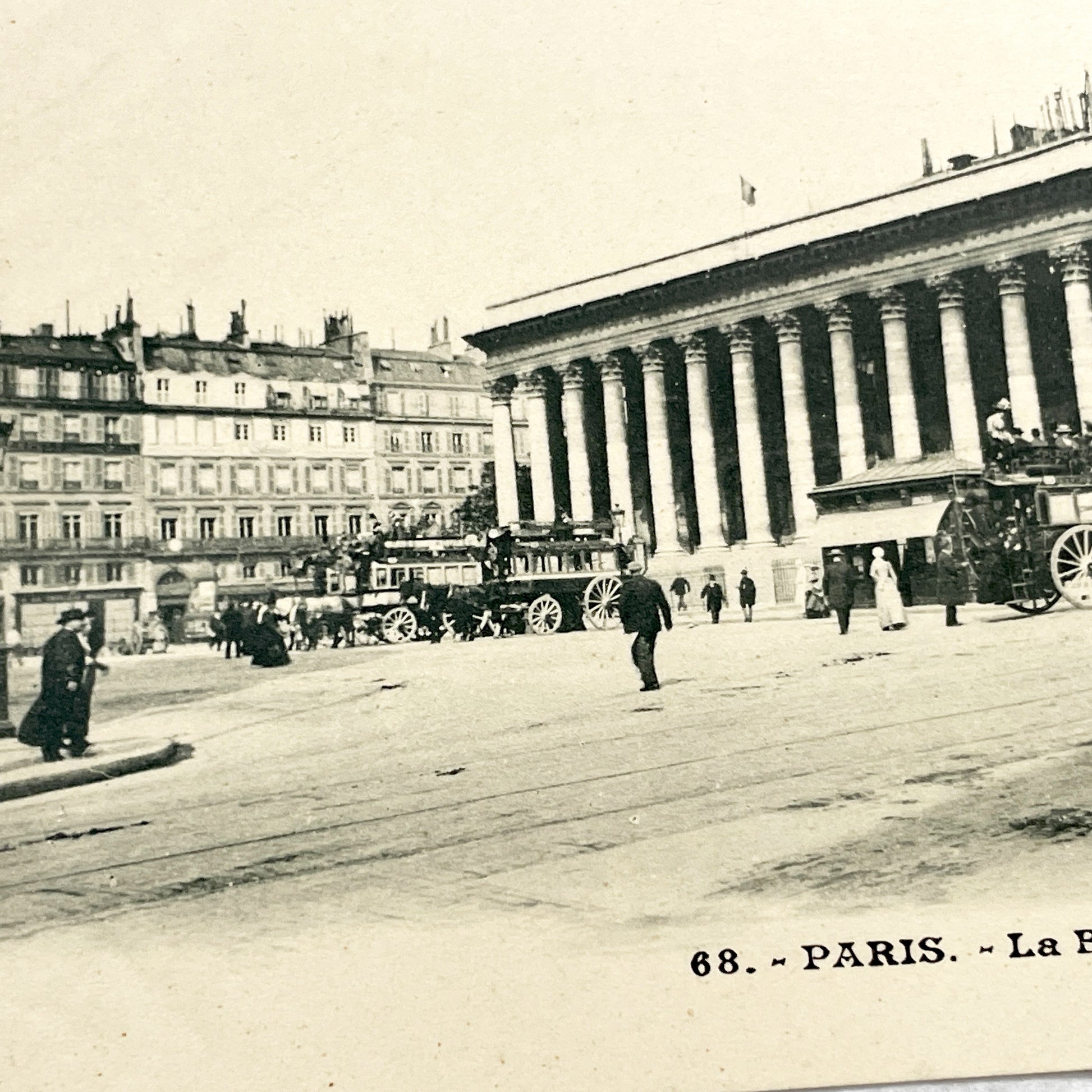 1900s - Antique Paris Postcard - La Bourse Historical Building - Street Scene Vintage Ephemera - French Landmark View