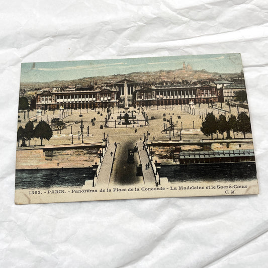 1900s - Paris Place de la Concorde Postcard - La Madeleine - Sacré-Cœur Panorama - Vintage French Cityscape Ephemera