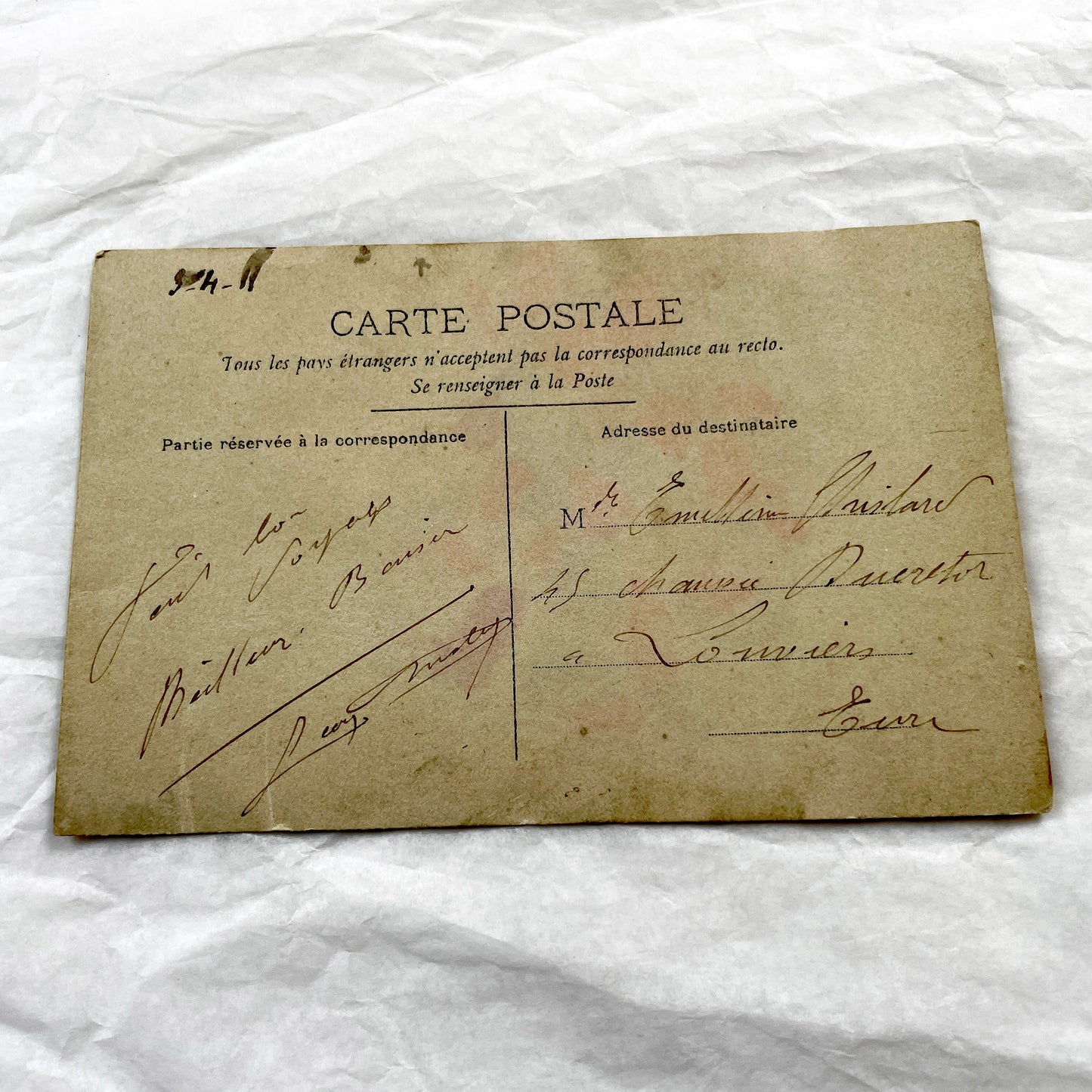 1910s - Antique French Postcard - Sepia Child Portrait with Lily of the Valley Basket - Sentimental Vintage Ephemera - Collectible Art