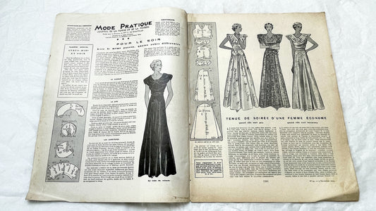 1930s - Vintage French Fashion Magazine - Mode Pratique - November 1935 - Special Edition - Evening Wear - Daywear - Patterns - Schiaparelli