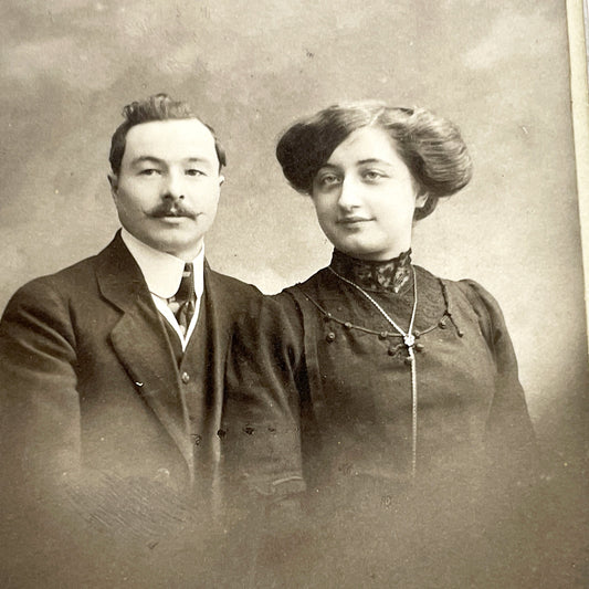 1900s - Vintage French Couple Portrait - Marie Arth Studio Annonay - Elegant Edwardian Era Fashion - Historical Photograph