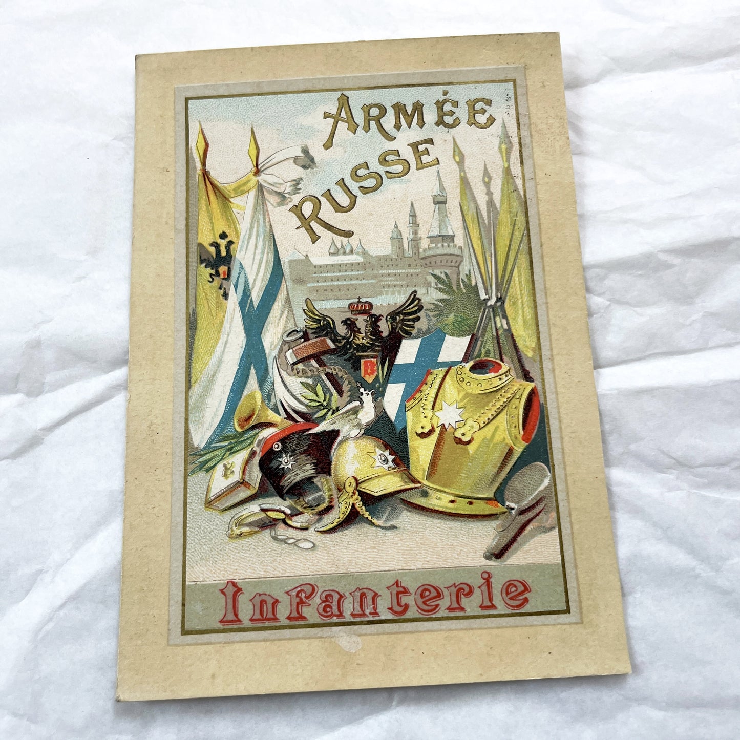 1900s - 2 Antique Russian Imperial Army Military Chromo Cards - Infantry And Cavalry Vintage Ephemera Collection - Historic Collectible