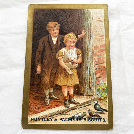 Late 19th - Three Vintage Huntley & Palmers Biscuits Trade Cards - Chromolithograph Children Illustrations - Antique Advertising