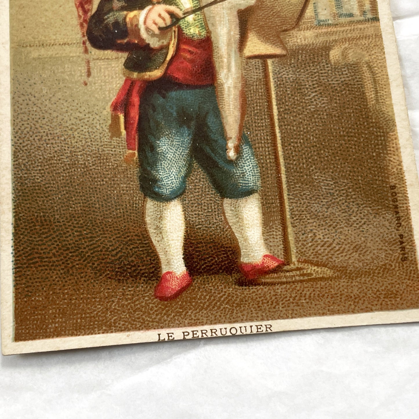 Late 19th - Antique French Chromo Card - Le Perruquier Wigmaker Boy Illustration - Vintage Trade Card Ephemera - Charming Art Print
