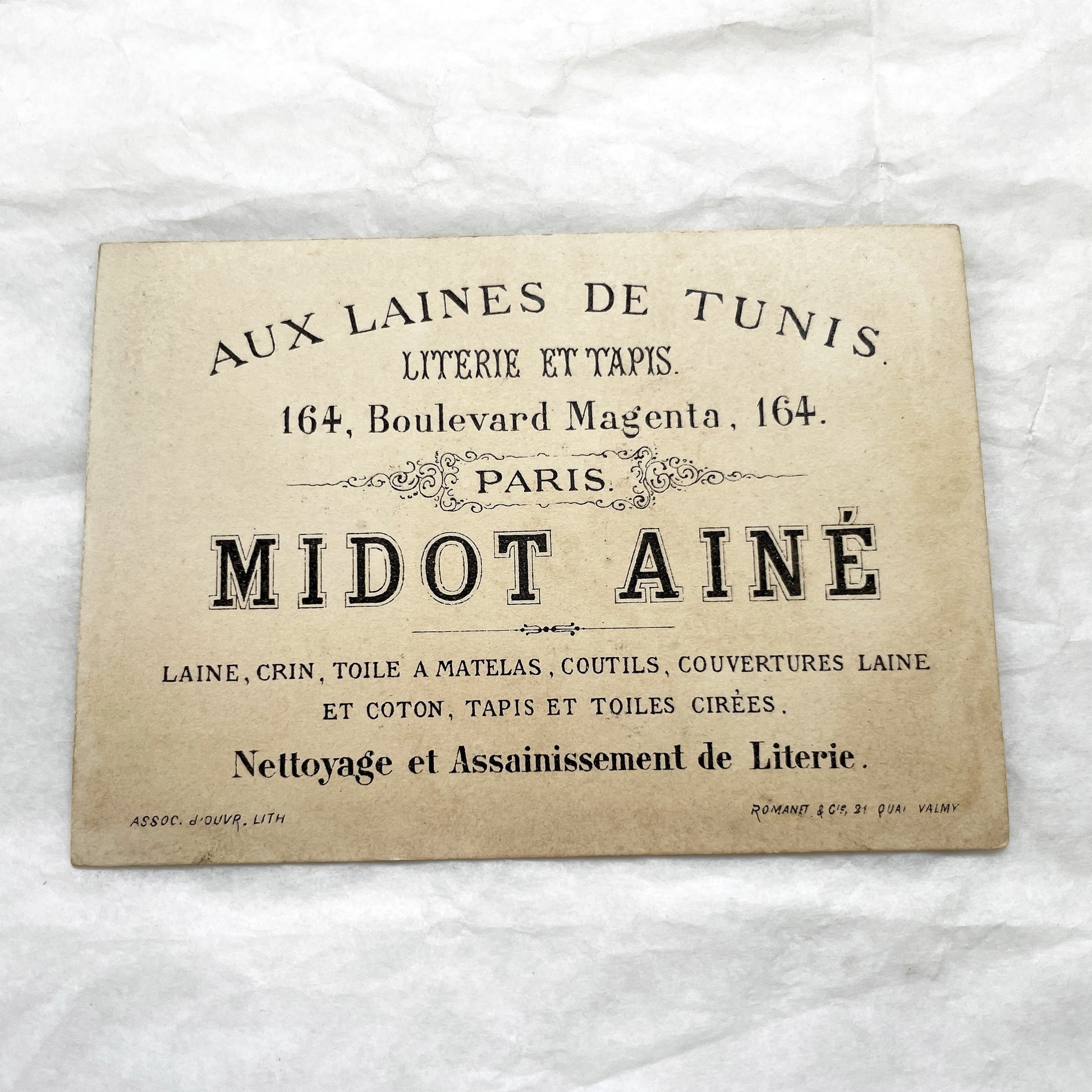 Late 19th - Vintage Little Red Riding Hood Trade Card - Aux Laines De Tunis Parisian Wool Merchant Advertisement - Boulevard Magenta