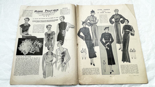 1930s - Mode Pratique French Fashion Magazine - Vintage 1930s - Elegant Dress Patterns - Lifestyle - Retro Ads - Collectible Ephemera