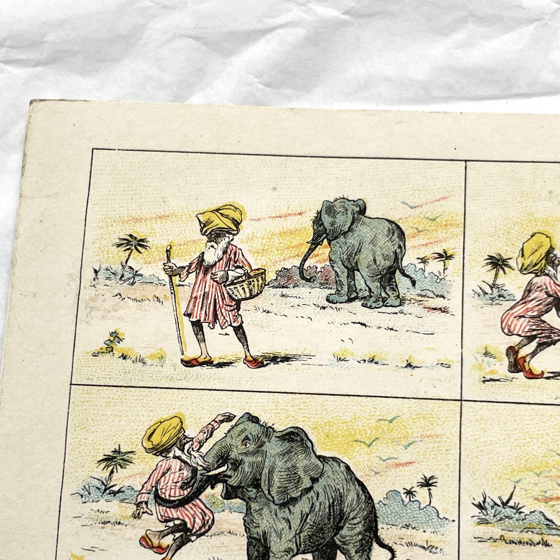 1900s - Vintage Chromo Card - Histoire Sans Paroles - Illustrated Elephant and Man Fable - Moral Tale Art Print