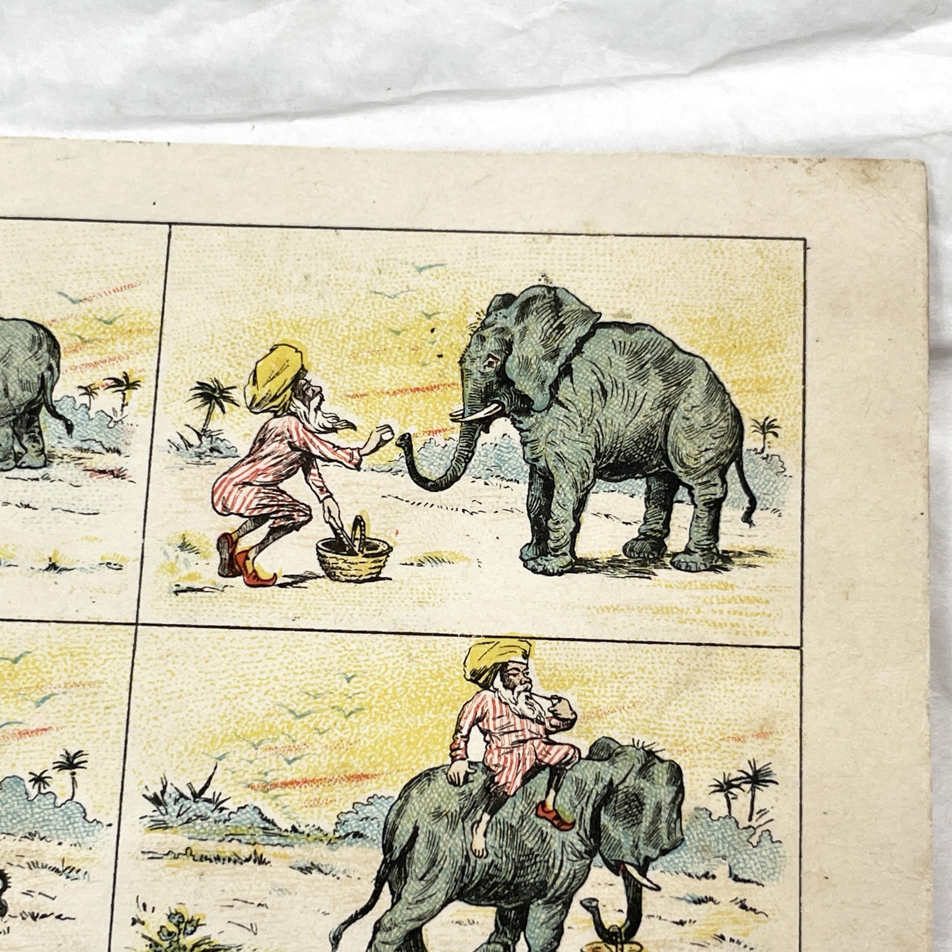 1900s - Vintage Chromo Card - Histoire Sans Paroles - Illustrated Elephant and Man Fable - Moral Tale Art Print