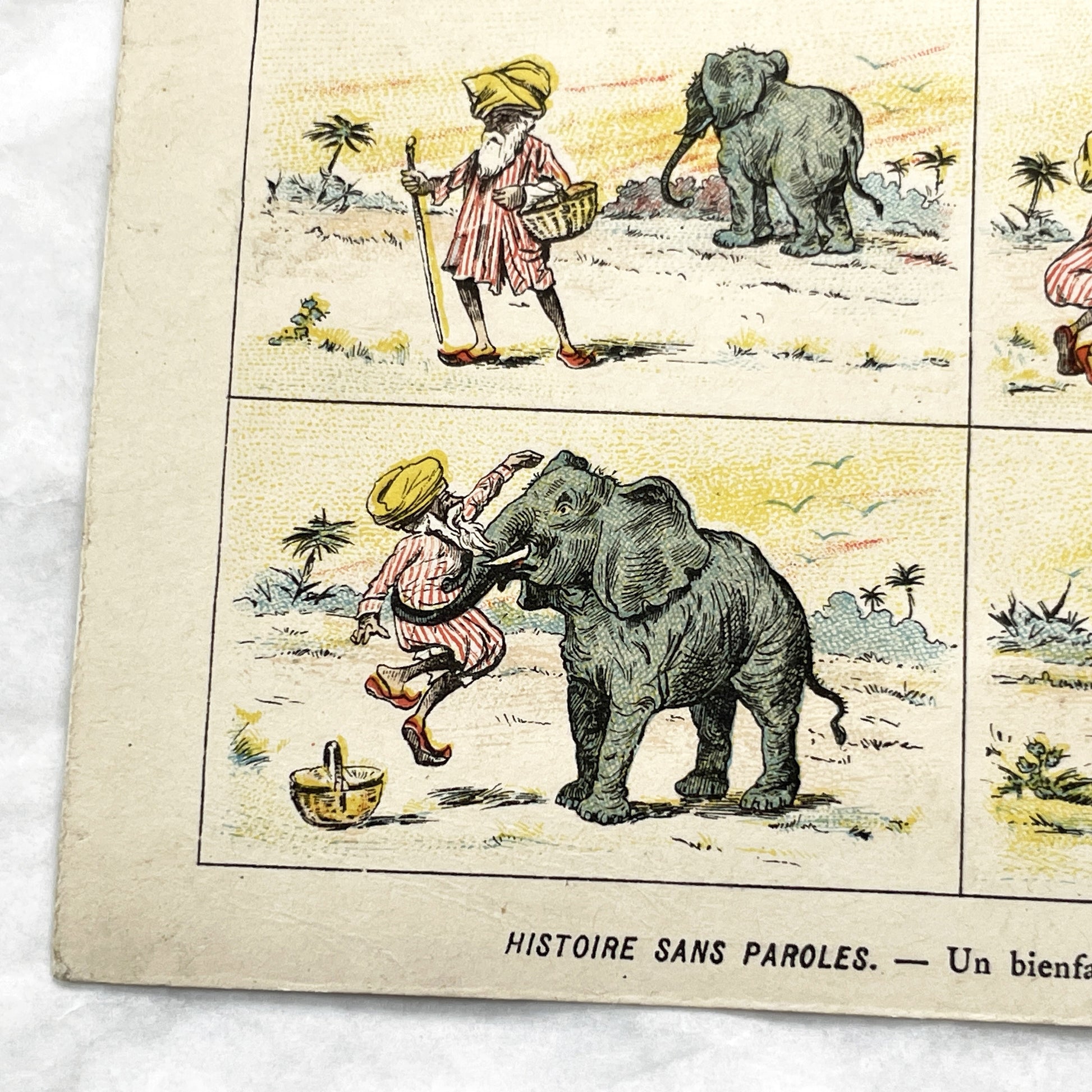 1900s - Vintage Chromo Card - Histoire Sans Paroles - Illustrated Elephant and Man Fable - Moral Tale Art Print