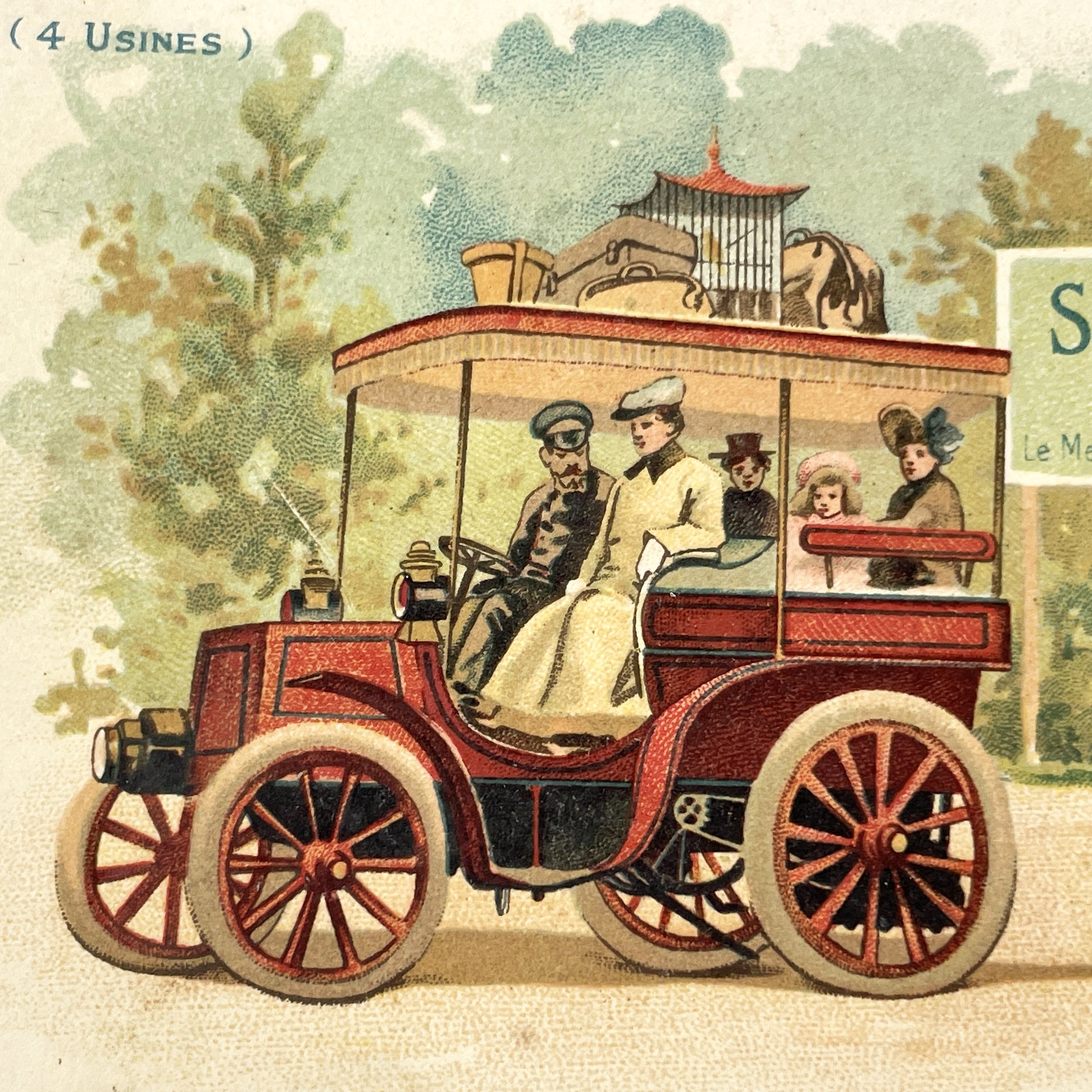 1900s - Vintage French Biscuits Pernot Advertising Chromo - Automobile Family Trip Art Card - Early 20th Century Ephemera