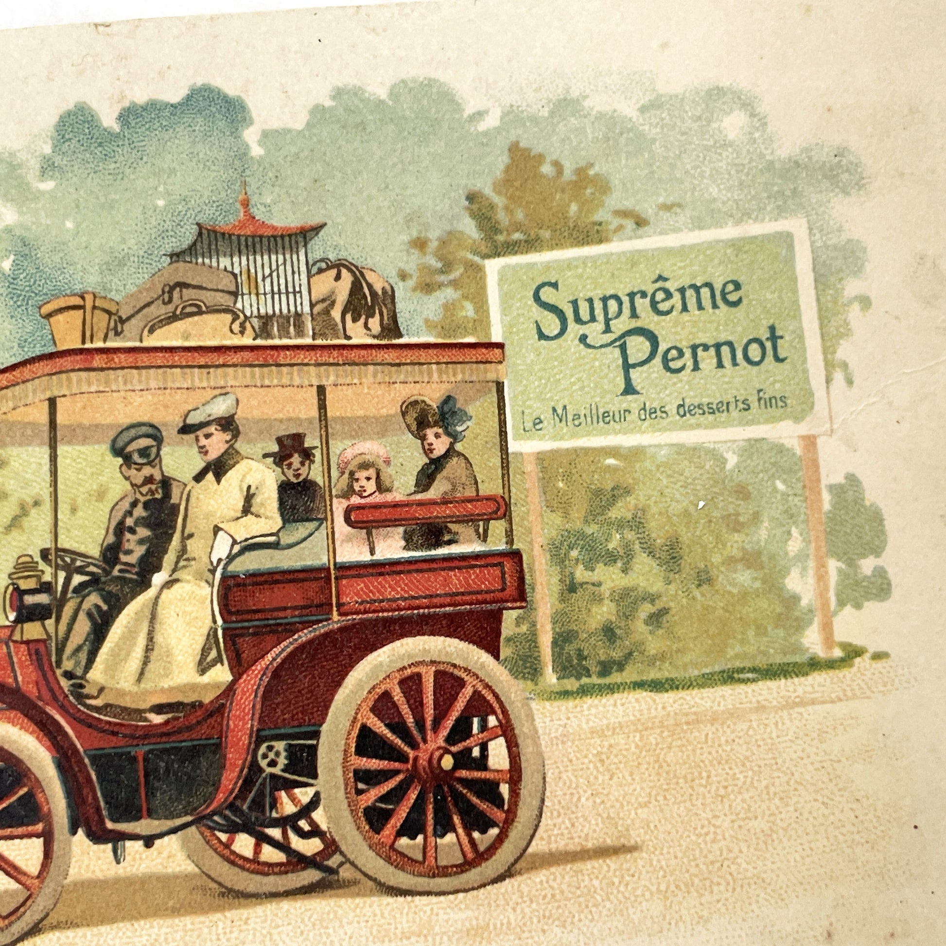 1900s - Vintage French Biscuits Pernot Advertising Chromo - Automobile Family Trip Art Card - Early 20th Century Ephemera