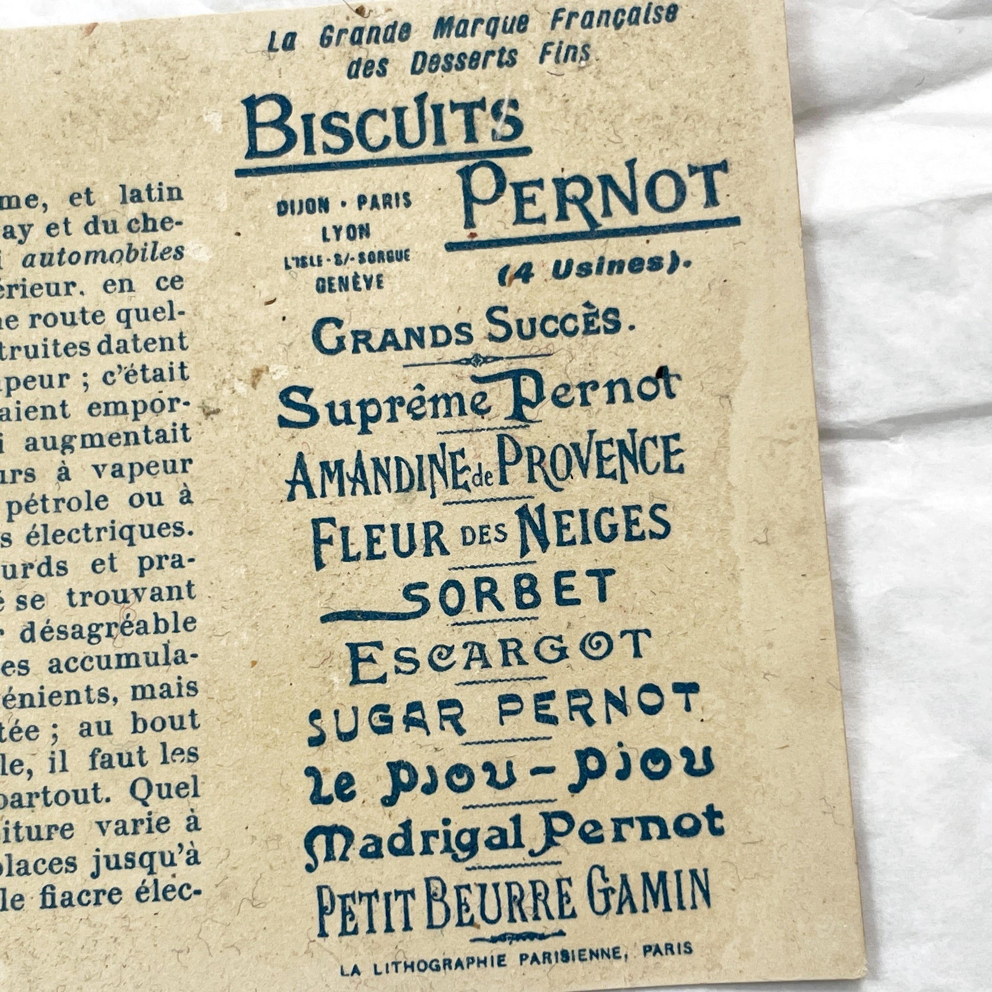 1900s - Vintage French Biscuits Pernot Advertising Chromo - Automobile Family Trip Art Card - Early 20th Century Ephemera