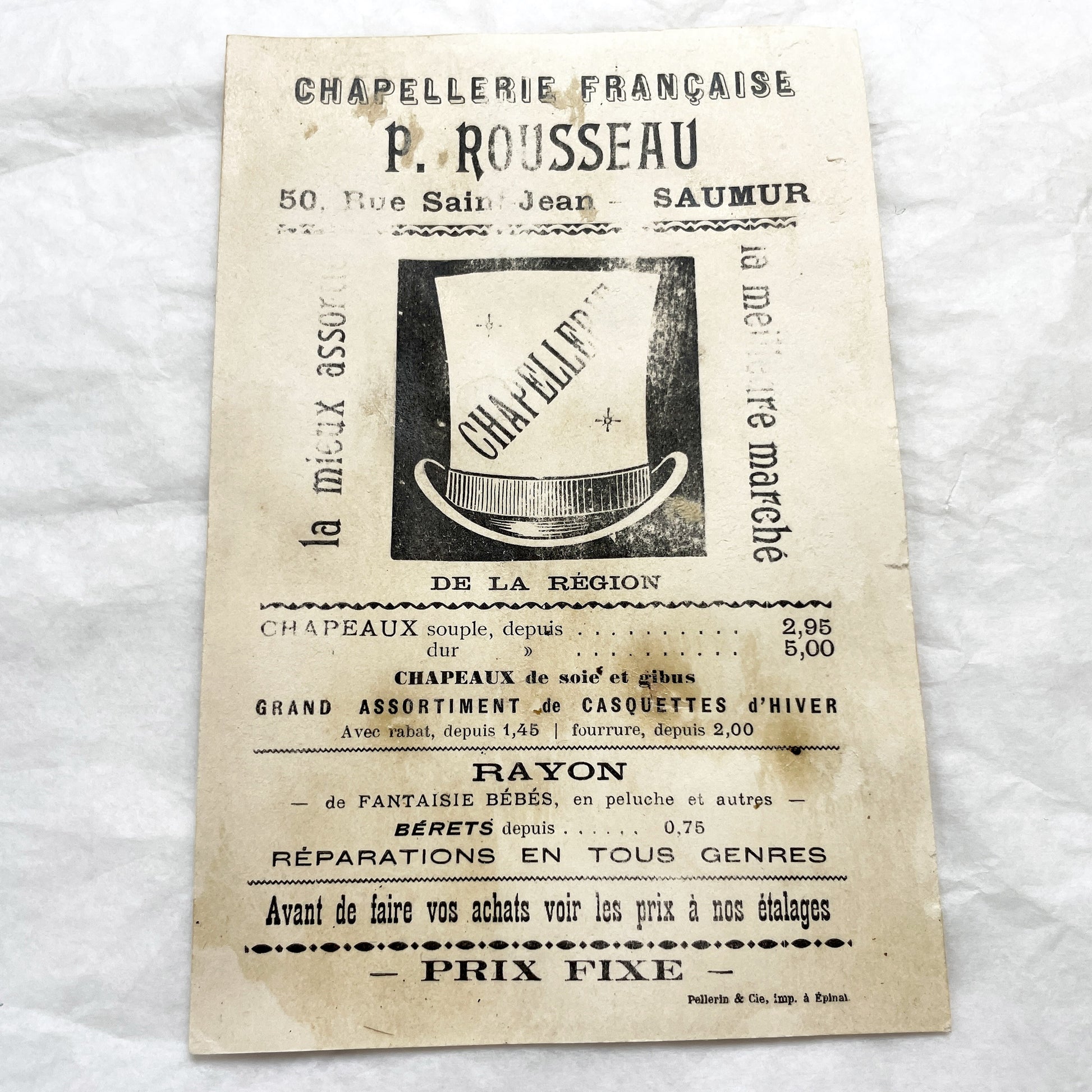 Late 19th Century - Huge French Advertising Trade Card - P. Rousseau Hat & Fashion Modes - Colonial Caricature - Vintage Art Ephemera